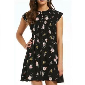 Free People Dress Black Floral Shired Button Front Dress Size XS
